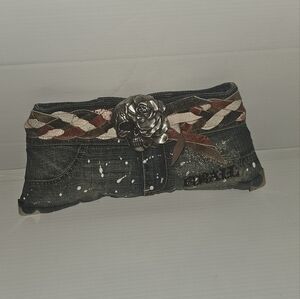 Very Rare Vintage Grail Skulls Handbag – Embroidered & Paint-Splatter ✅